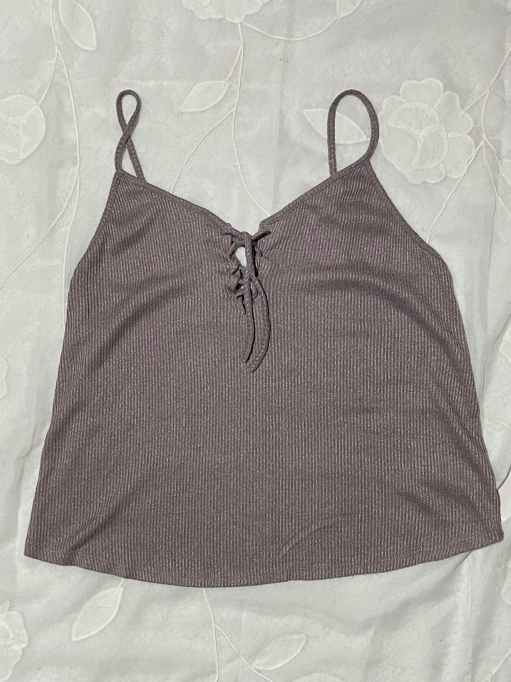 Unknown Ribbed Lace-Up Cami Tank Top - Mauve Plum